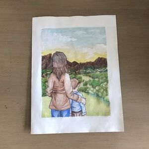 Brother and sister (6) - mixed media original character, landscape portrait.